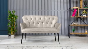 Paris Kollu Takım Nubuk Kumaş Metal Siyah Ayak Krem