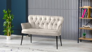 Paris Kollu Takım Nubuk Kumaş Metal Siyah Ayak Krem