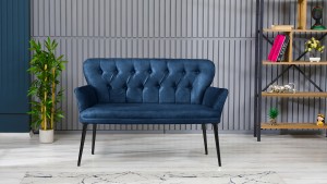 Paris Kollu İkili Koltuk Nubuk Kumaş Metal Siyah Ayak Lacivert