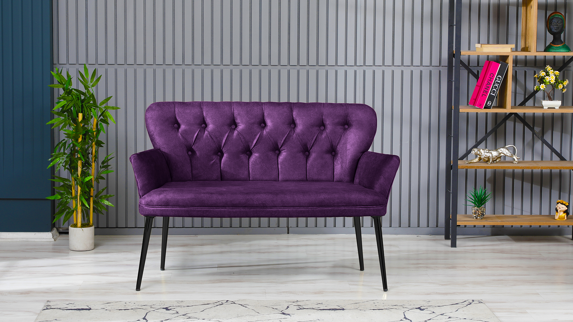 Paris Kollu Takım Nubuk Kumaş Metal Siyah Ayak Mürdüm