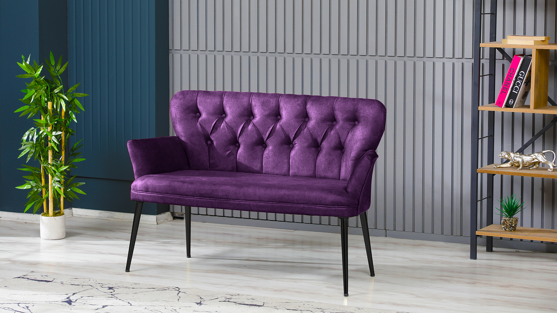 Paris Kollu Takım Nubuk Kumaş Metal Siyah Ayak Mürdüm