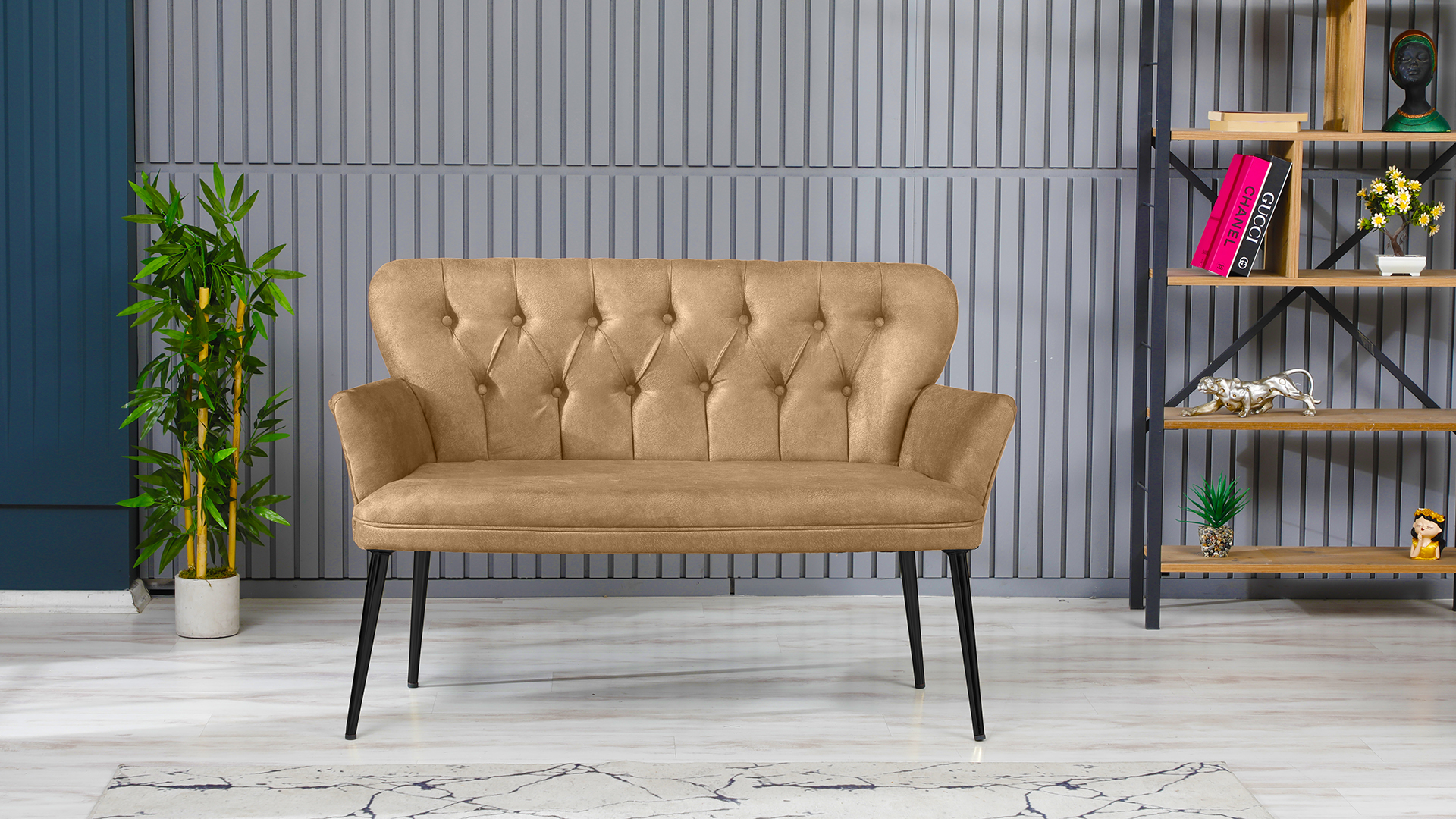 Paris Kollu Takım Nubuk Kumaş Ahşap Metal Siyah Sütlü Kahve