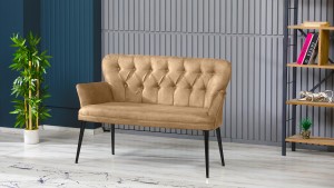 Paris Kollu Takım Nubuk Kumaş Ahşap Metal Siyah Sütlü Kahve