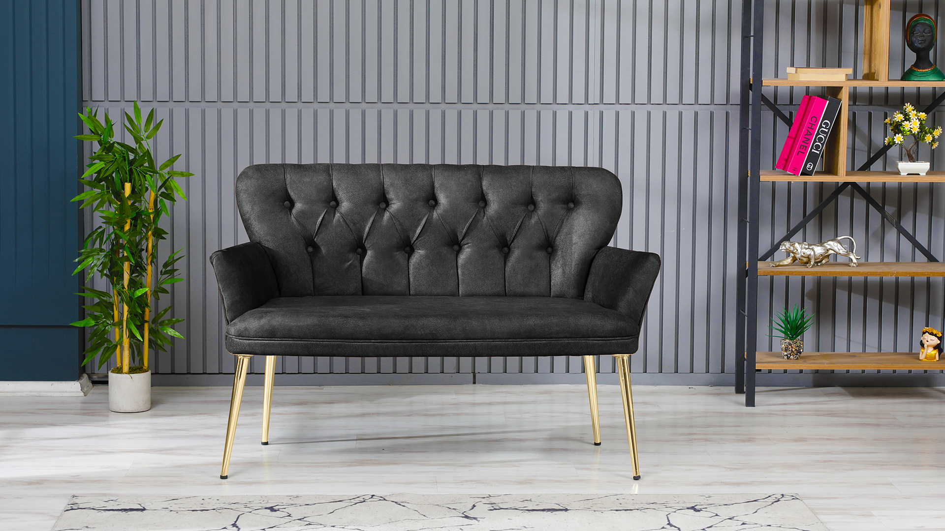 Paris Kollu Takım Nubuk Kumaş Ahşap Ceviz Ayak Füme