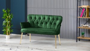 Paris Kollu Takım Nubuk Kumaş Ahşap Siyah Ayak Yeşil