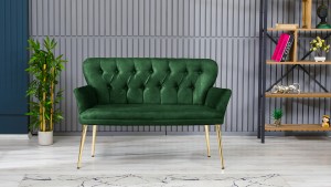 Paris Kollu Takım Nubuk Kumaş Ahşap Siyah Ayak Yeşil