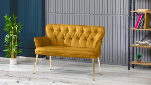 Paris Kollu Takım Nubuk Kumaş Ahşap Siyah Ayak Sarı