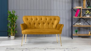 Paris Kollu Takım Nubuk Kumaş Ahşap Siyah Ayak Sarı