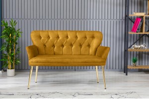 Paris Nubuk İkili Koltuk Sarı Gold Ayak
