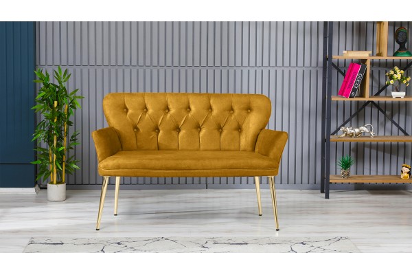 Paris Kollu İkili Koltuk Nubuk Kumaş Metal Gold Ayak Sarı Paris Kollu İkili Koltuk Nubuk Kumaş Metal Gold Ayak Sarı