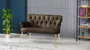 Paris Kollu Takım Nubuk Kumaş Ahşap Siyah Ayak Kahve