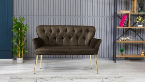 Paris Kollu Takım Nubuk Kumaş Ahşap Siyah Ayak Kahve