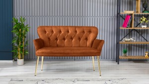 Paris Kollu Takım Nubuk Kumaş Ahşap Siyah Ayak Kiremit