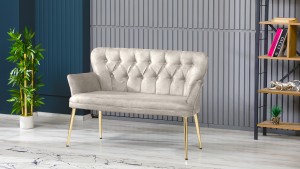 Paris Kollu Takım Nubuk Kumaş Ahşap Siyah Ayak Krem