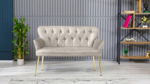 Paris Kollu Takım Nubuk Kumaş Ahşap Siyah Ayak Krem