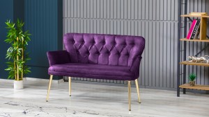 Paris Kollu Takım Nubuk Kumaş Ahşap Siyah Ayak Mürdüm