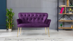 Paris Kollu Takım Nubuk Kumaş Ahşap Siyah Ayak Mürdüm