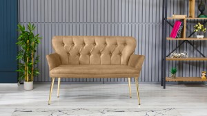 Paris Kollu Takım Nubuk Kumaş Ahşap Siyah Ayak Sütlü Kahve