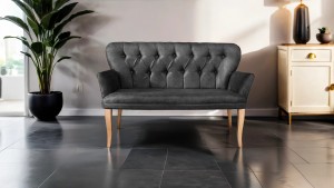 Paris Kollu İkili Koltuk Nubuk Kumaş Ahşap Siyah Ayak Füme