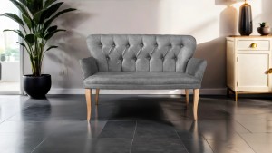 Paris Kollu Takım Nubuk Kumaş Ahşap Siyah Ayak Gri