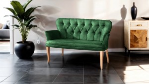 Paris Kollu İkili Koltuk Nubuk Kumaş Ahşap Siyah Ayak Yeşil