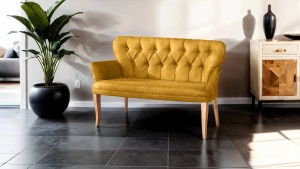 Paris Kollu Takım Nubuk Kumaş Ahşap Ceviz Ayak Sarı