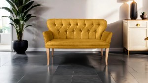 Paris Kollu Takım Nubuk Kumaş Ahşap Ceviz Ayak Sarı