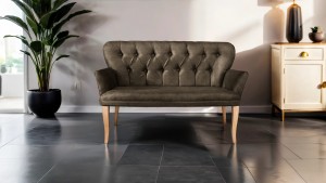 Paris Kollu İkili Koltuk Nubuk Kumaş Ahşap Siyah Ayak Kahve