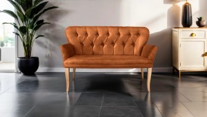 Paris Kollu İkili Koltuk Nubuk Kumaş Ahşap Siyah Ayak Kiremit