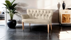 Paris Kollu İkili Koltuk Nubuk Kumaş Ahşap Siyah Ayak Krem