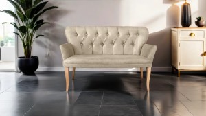 Paris Kollu İkili Koltuk Nubuk Kumaş Ahşap Siyah Ayak Krem