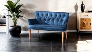 Paris Kollu İkili Koltuk Nubuk Kumaş Ahşap Siyah Ayak Füme Lacivert