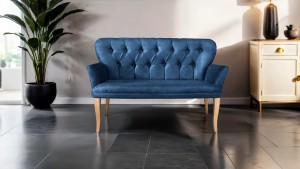 Paris Kollu İkili Koltuk Nubuk Kumaş Ahşap Siyah Ayak Füme Lacivert