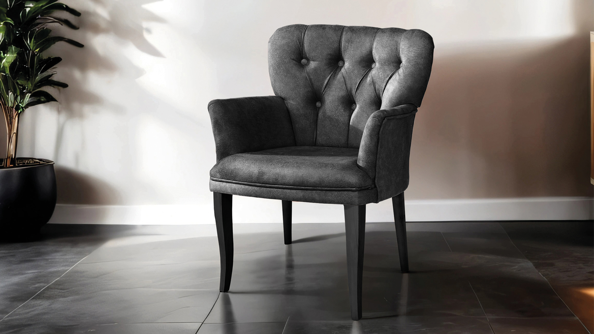 Paris Kollu Takım Nubuk Kumaş Ahşap Siyah Ayak Füme