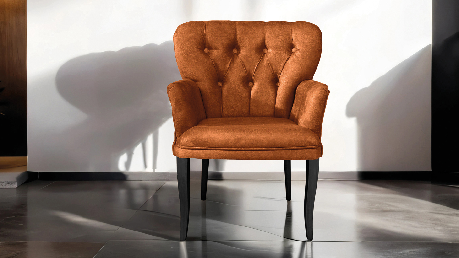 Paris Kollu Takım Nubuk Kumaş Ahşap Siyah Ayak Kiremit