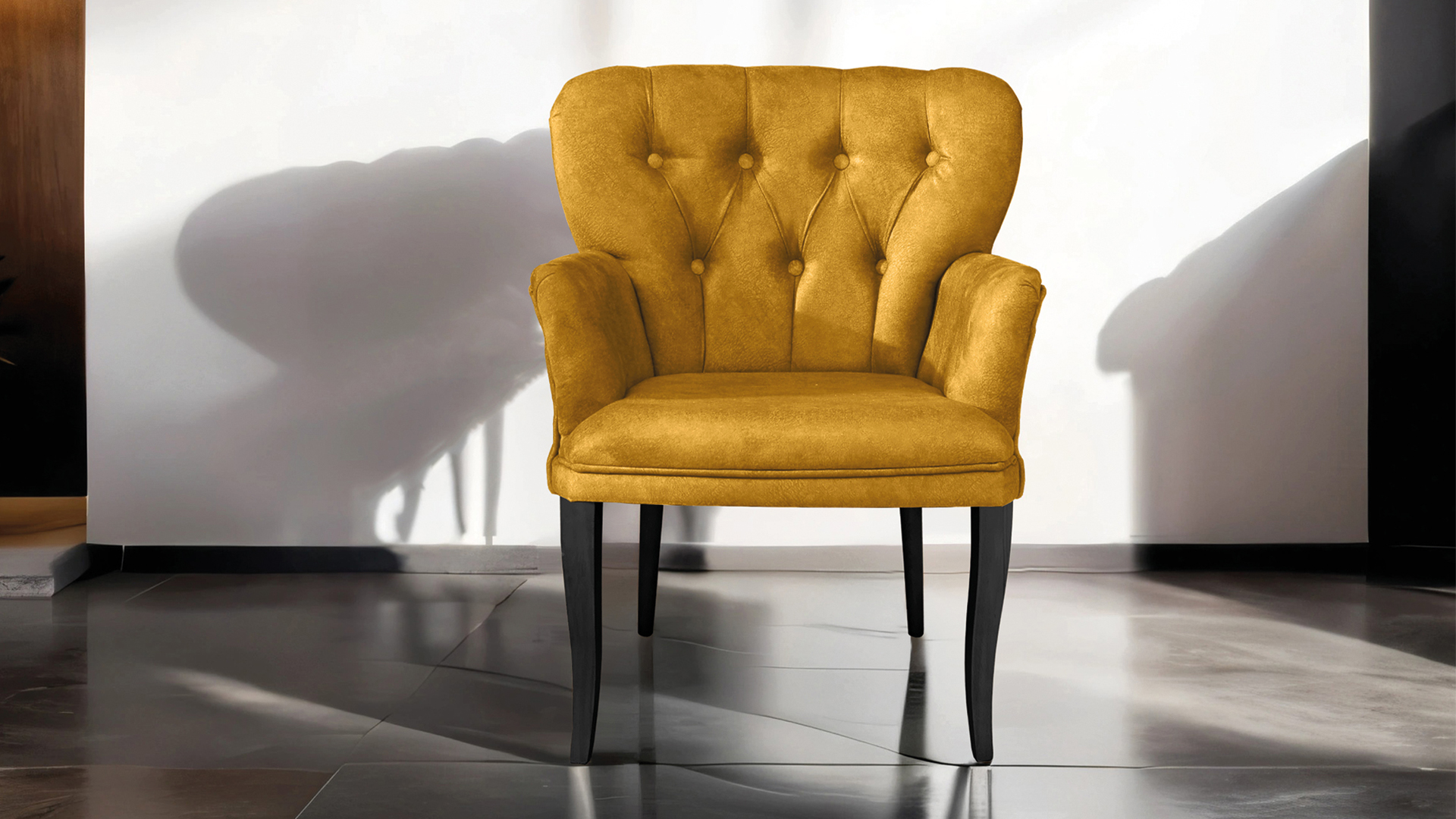 Paris Kollu Takım Nubuk Kumaş Ahşap Siyah Ayak Sarı