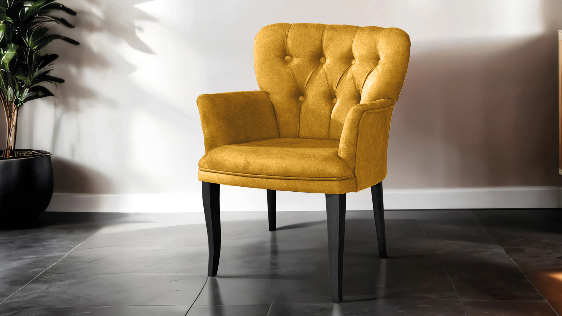 Paris Kollu Takım Nubuk Kumaş Ahşap Siyah Ayak Sarı