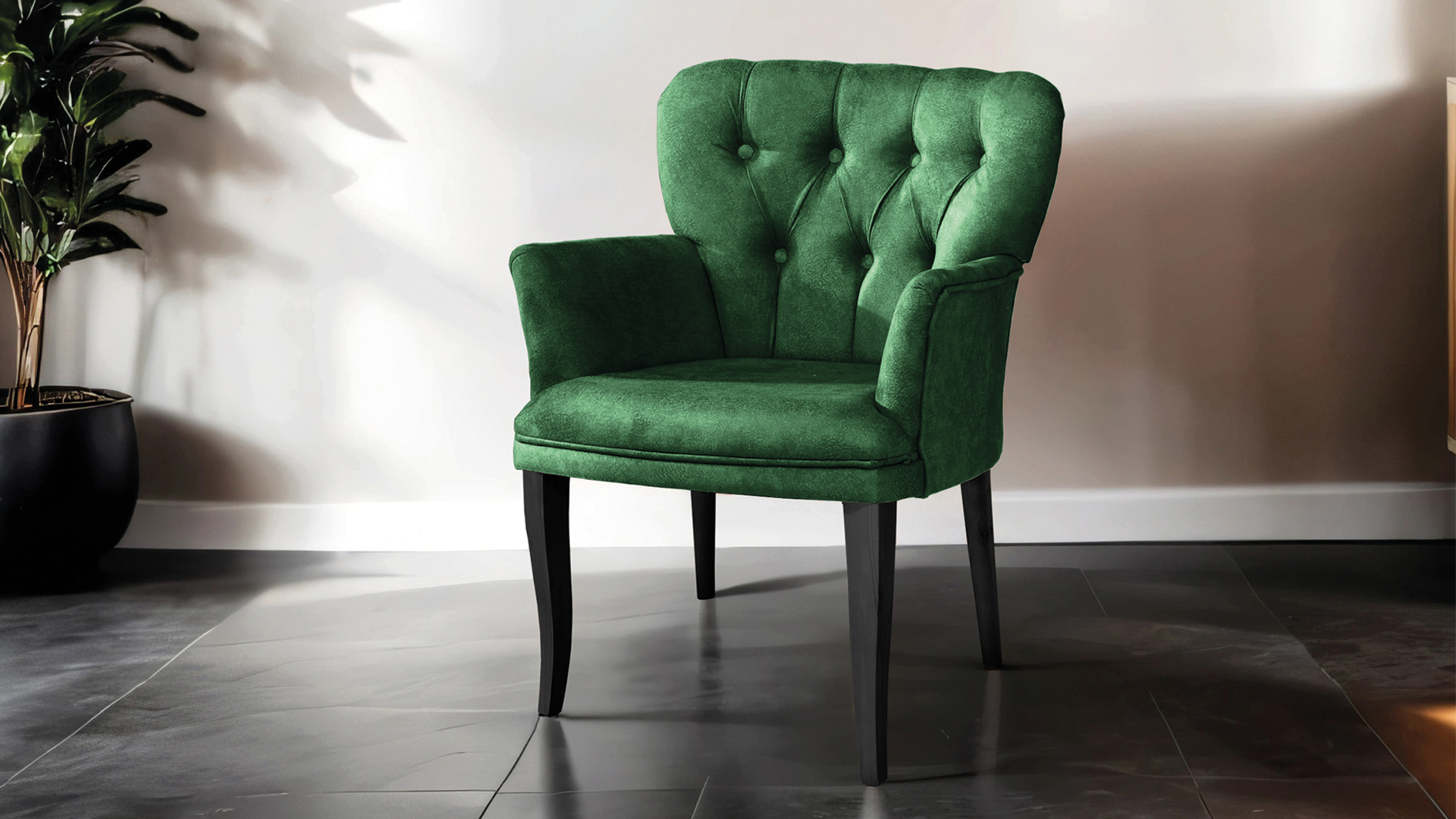 Paris Kollu Takım Nubuk Kumaş Ahşap Siyah Ayak Yeşil