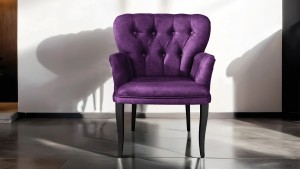 Paris Kollu Takım Nubuk Kumaş Ahşap Siyah Ayak Mürdüm