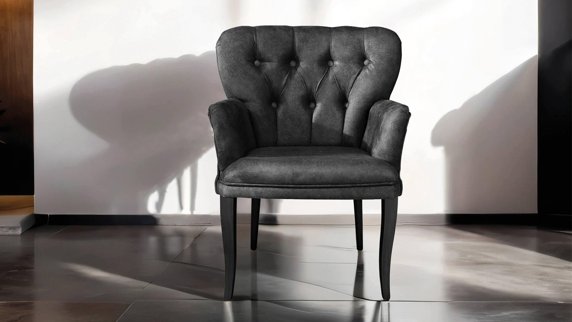 Paris Kollu Takım Nubuk Kumaş Ahşap Siyah Ayak Füme