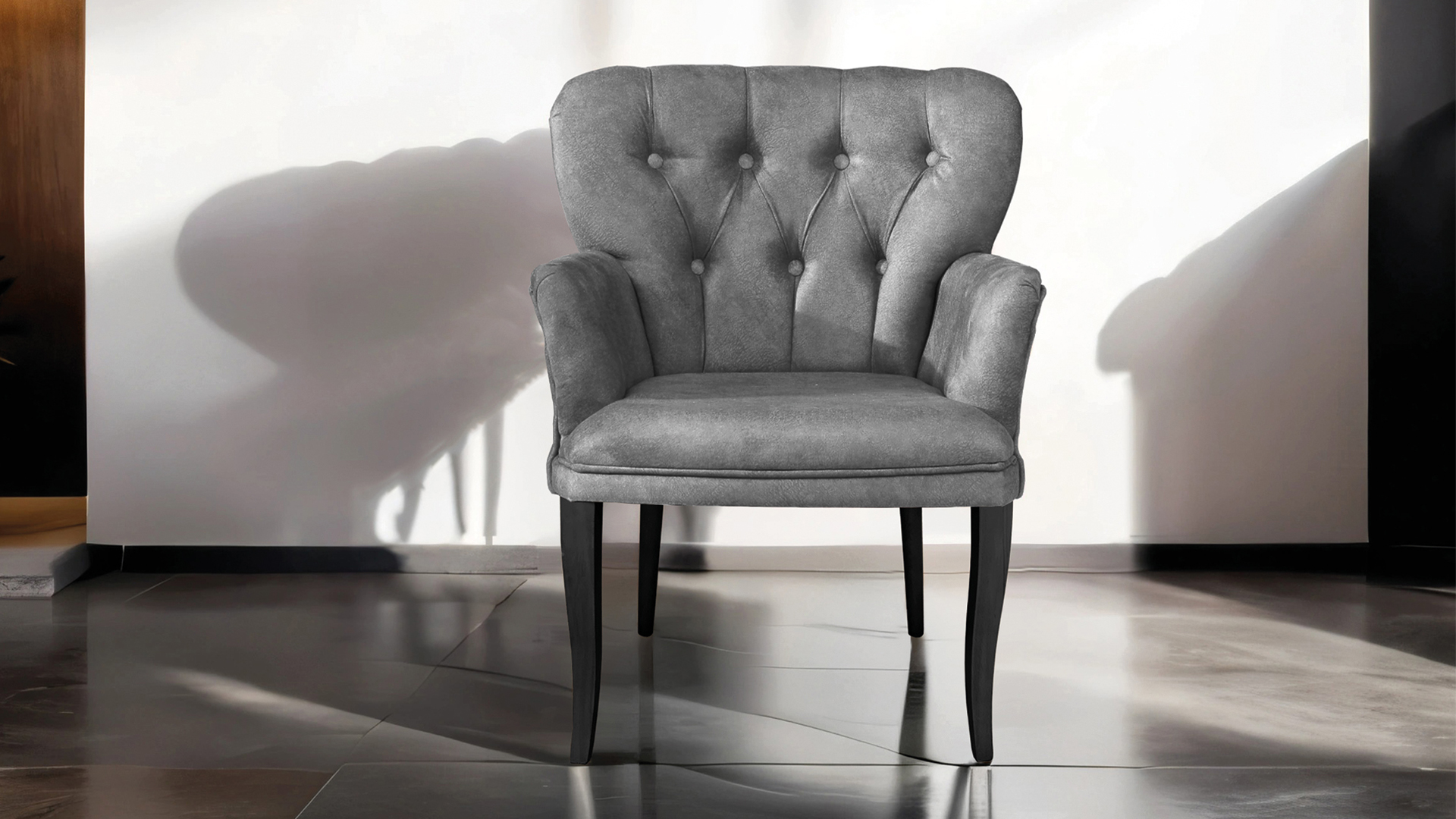 Paris Kollu Takım Nubuk Kumaş Ahşap Siyah Ayak Gri