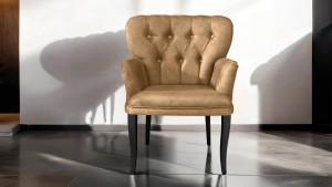 Paris Kollu Takım Nubuk Kumaş Ahşap Siyah Ayak Sütlü Kahve