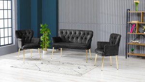 Paris Kollu Takım Nubuk Kumaş Ahşap Ceviz Ayak Füme