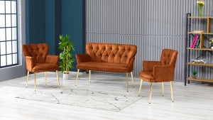 Paris Kollu Takım Nubuk Kumaş Ahşap Siyah Ayak Kiremit