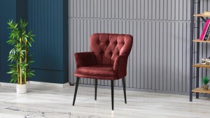 Paris Kollu Tekli Berjer Nubuk Kumaş Metal Siyah Ayak Bordo