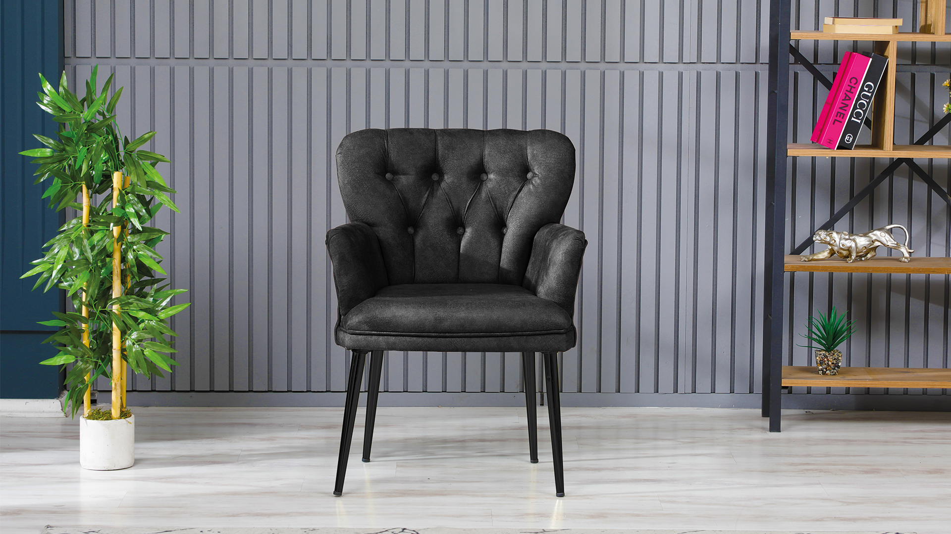 Paris Kollu Takım Nubuk Kumaş Metal Siyah Ayak Füme