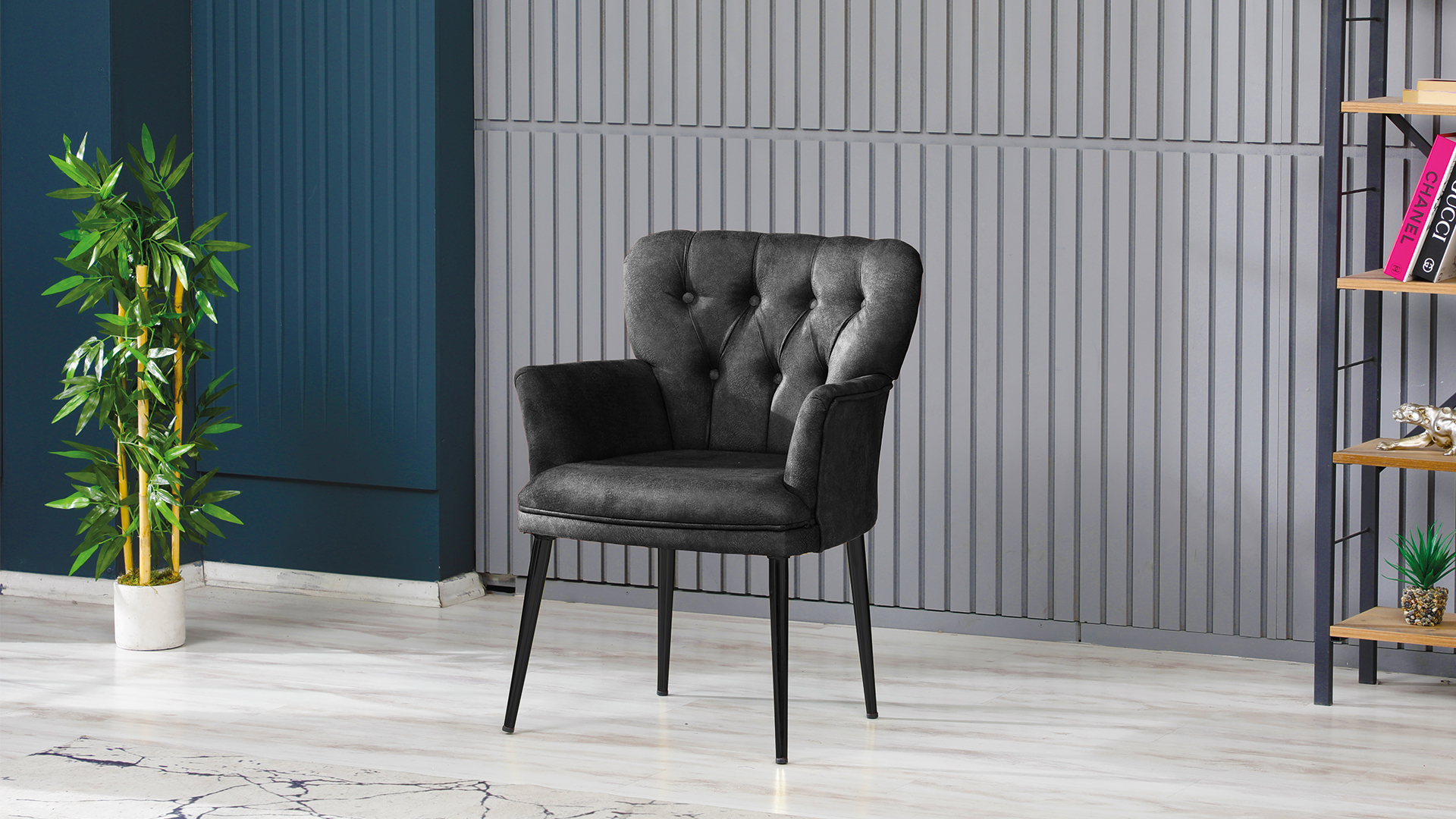 Paris Kollu Takım Nubuk Kumaş Metal Siyah Ayak Füme