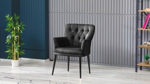 Paris Kollu Takım Nubuk Kumaş Metal Siyah Ayak Füme