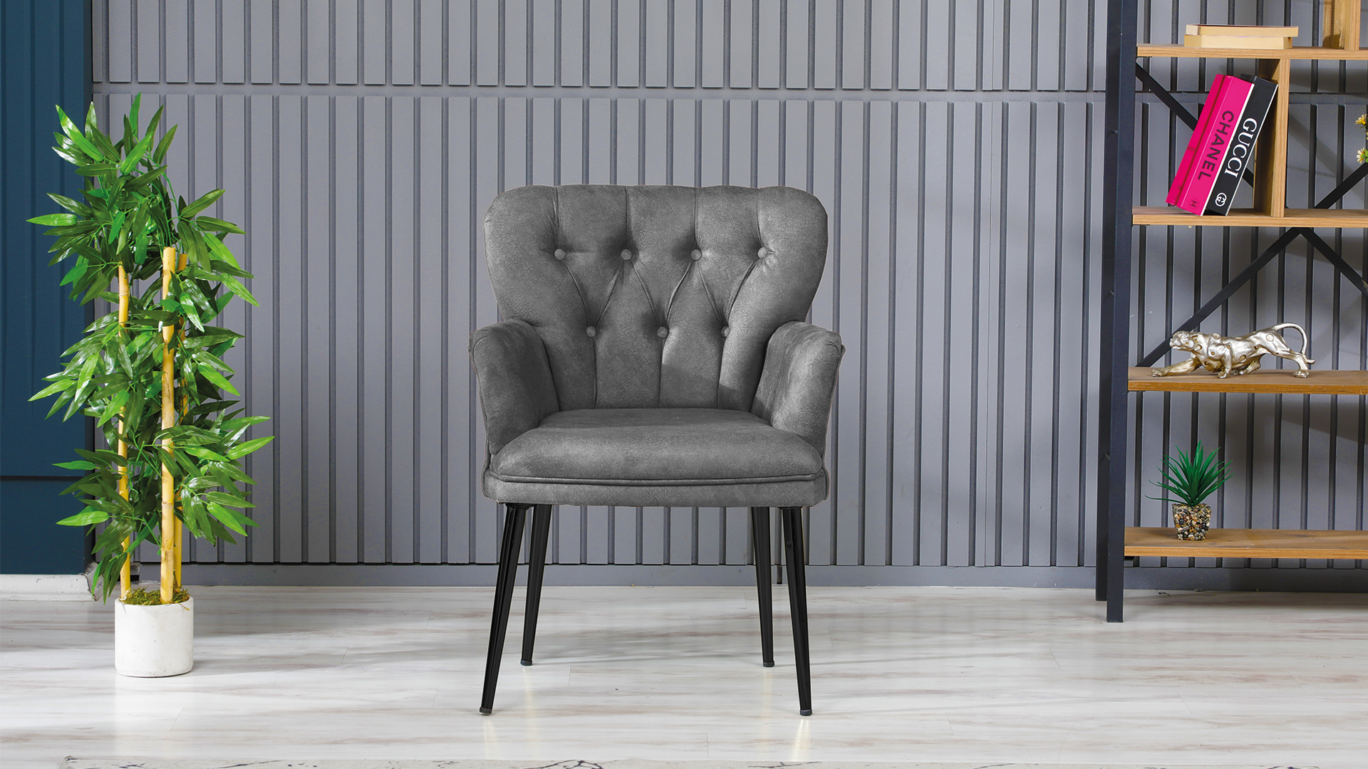 Paris Kollu Takım Nubuk Kumaş Metal Siyah Ayak Gri