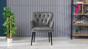 Paris Kollu Takım Nubuk Kumaş Metal Siyah Ayak Gri